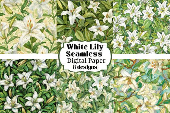 Elegant White Lily Seamless Backgrounds for Your Crafts