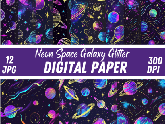 Neon Space Galaxy Glitter: A Cosmic Design Asset
